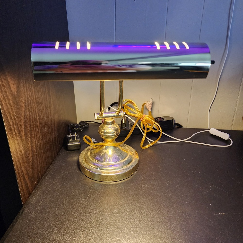 Polished Brass Bankers Desk Lamp Adjustable Piano Light T10 Cylinder Dual Arm